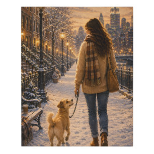 Cozy Winter Evening Walk with My Best Friend Faux Canvas Print