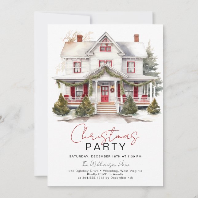 Cozy Winter Farmhouse Home Christmas Party  Invitation (Front)