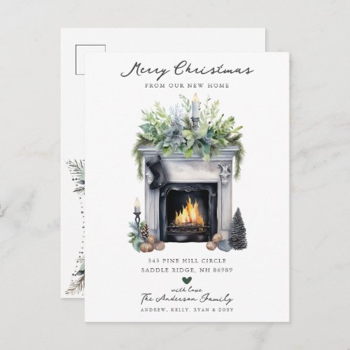 Cozy Winter Fireplace Moving  Announcement Postcard