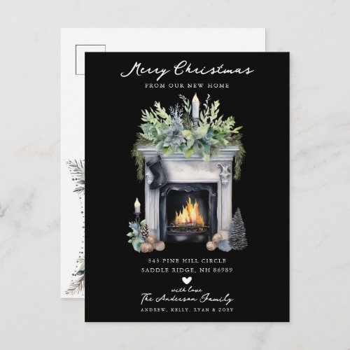 Cozy Winter Fireplace Moving  Announcement Postcard