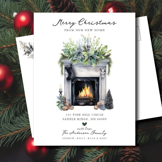 Cozy Winter Fireplace Moving  Announcement Postcard (Creator Uploaded)
