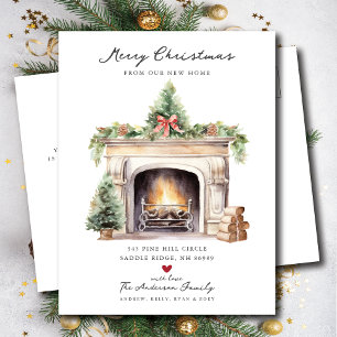 Cozy Winter Fireplace Moving  Announcement Postcard