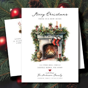 Cozy Winter Fireplace Moving  Announcement Postcard