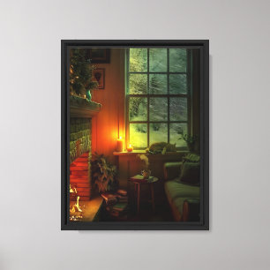 Cozy Winter Fireplace Scene Canvas Print