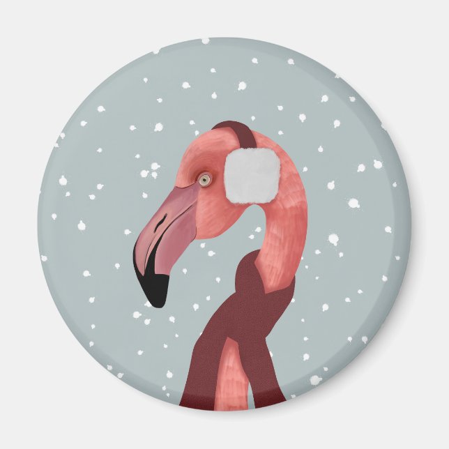 Cozy Winter Flamingo With Scarf  Magnet (Front)