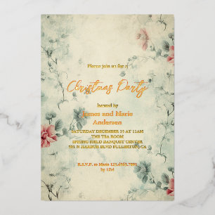 Cozy Winter Floral Christmas Party Foil Invitation