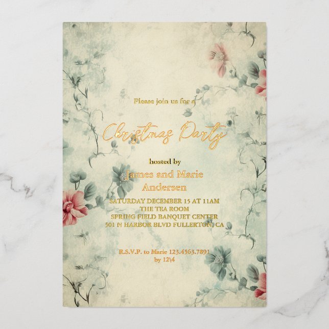 Cozy Winter Floral Christmas Party Foil Invitation (Front)
