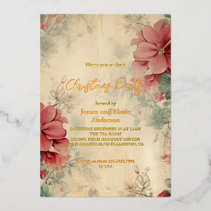 Cozy Winter Floral Christmas Party Foil Invitation
