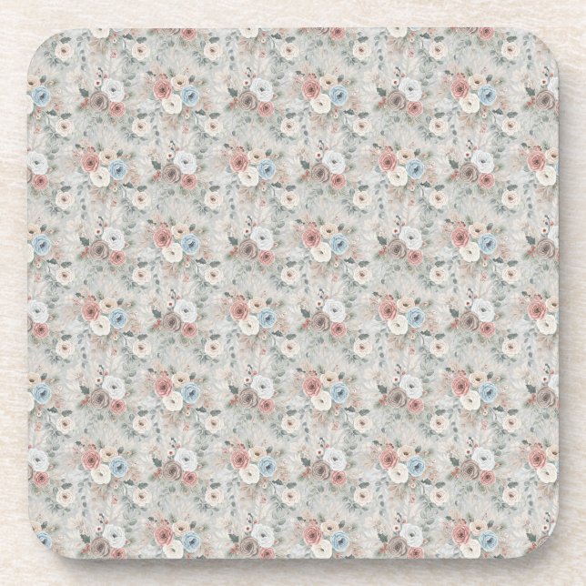 Cozy Winter Floral Pattern Beverage Coaster (Front)