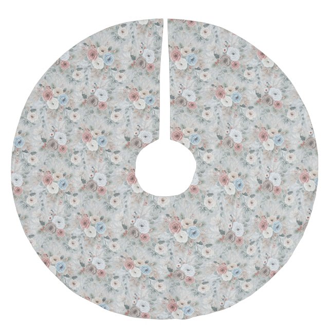 Cozy Winter Floral Pattern Brushed Polyester Tree Skirt (Front)