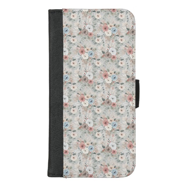 Cozy Winter Floral Pattern iPhone Wallet Case (Front)