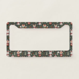 Cozy Winter Forest Friends with Snowflakes License Plate Frame