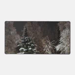 Cozy Winter Forest Night Scene Desk Mat