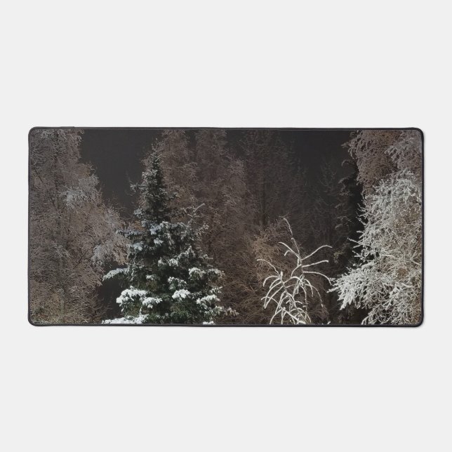 Cozy Winter Forest Night Scene Desk Mat (Front)