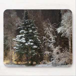 Cozy Winter Forest Night Scene Mouse Pad