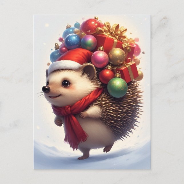❄️ Cozy Winter Hedgehog Cheer 🎄 Cute Christmas Postcard (Front)