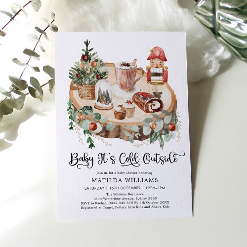 Cozy Winter Holiday Its Cold Outside Baby Shower Invitation