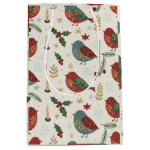Cozy Winter Holiday Robin Bird and Berries Pattern