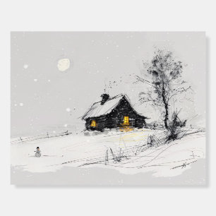 Cozy Winter Holiday Scene with Snowman and Cottage Foam Board