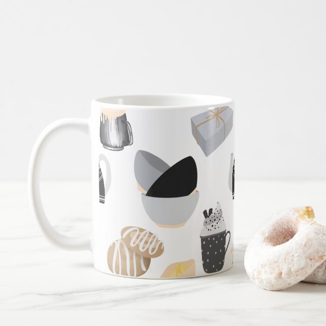 Cozy Winter Home Pattern Coffee Mug (With Donut)