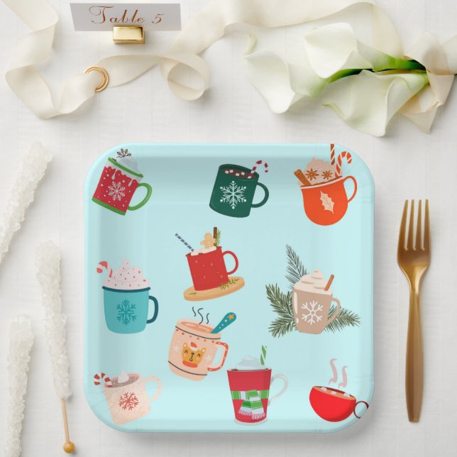 Cozy winter hot chocolate festive cocoa  paper plates (Wedding)