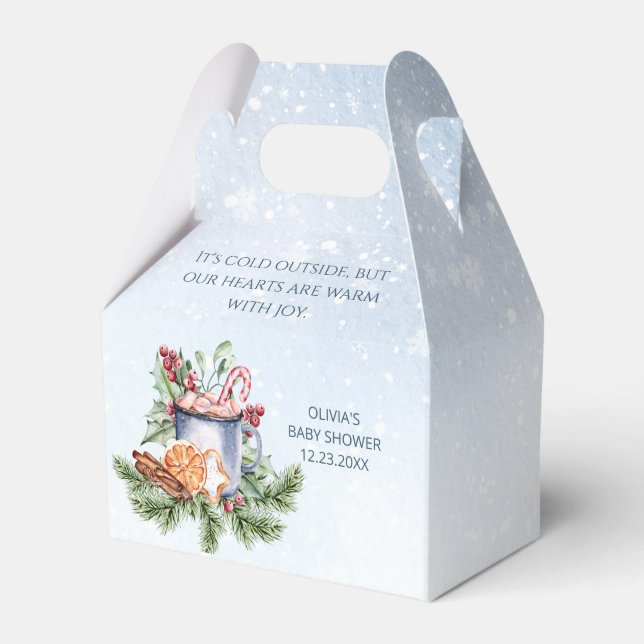 Cozy Winter Hot Cocoa Snowly Baby Shower Favor Boxes (Front Side)