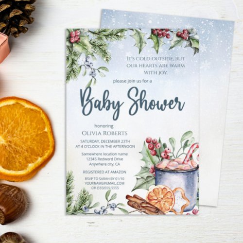 Cozy Winter Hot Cocoa Snowly Baby Shower Invitation