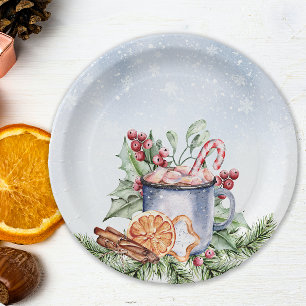 Cozy Winter Hot Cocoa Snowly Baby Shower Paper Plates