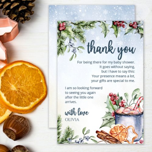 Cozy Winter Hot Cocoa Snowly Baby Shower thank you Card