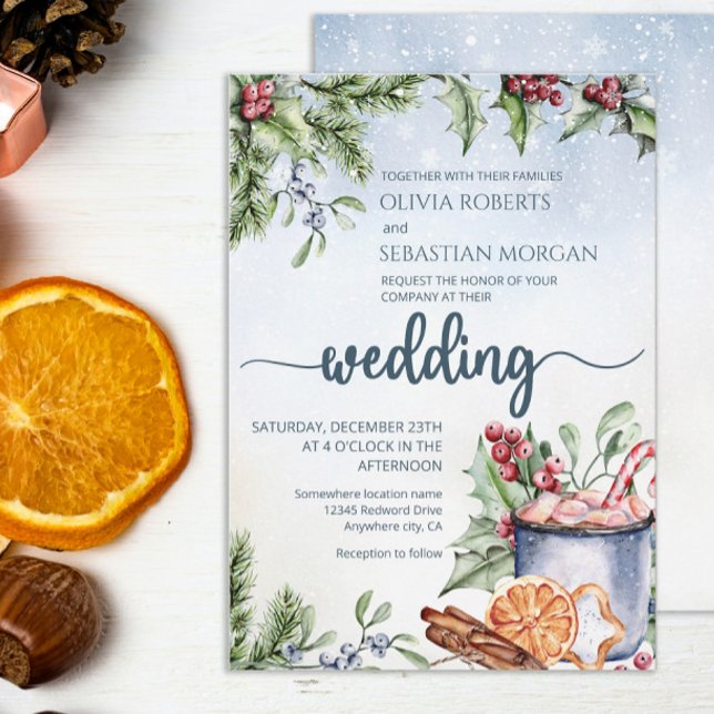 Cozy Winter Hot Cocoa Snowly Wedding Invitation (Creator Uploaded)