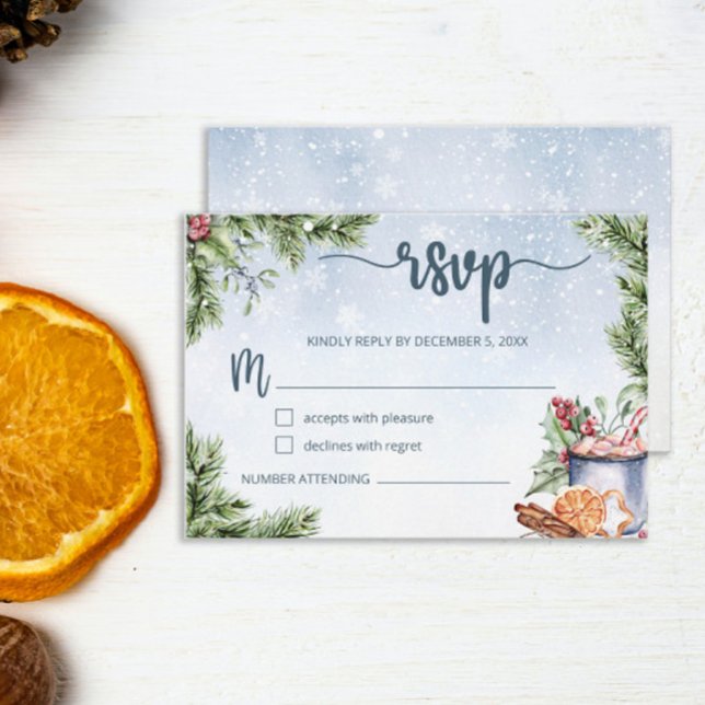 Cozy Winter Hot Cocoa Snowly Wedding RSVP Card (Creator Uploaded)