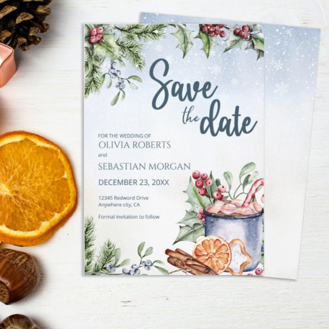 Cozy Winter Hot Cocoa Snowly Wedding Save The Date (Creator Uploaded)