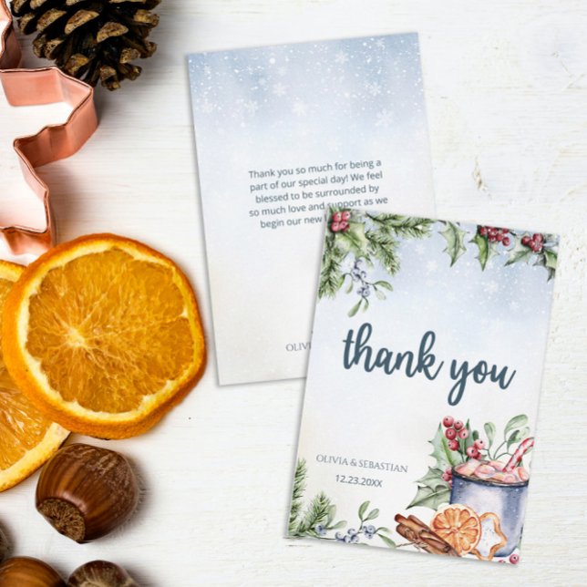 Cozy Winter Hot Cocoa Snowly Wedding Thank You Card (Creator Uploaded)
