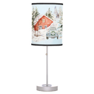 Cozy Winter House and Vintage Car Christmas Table Lamp