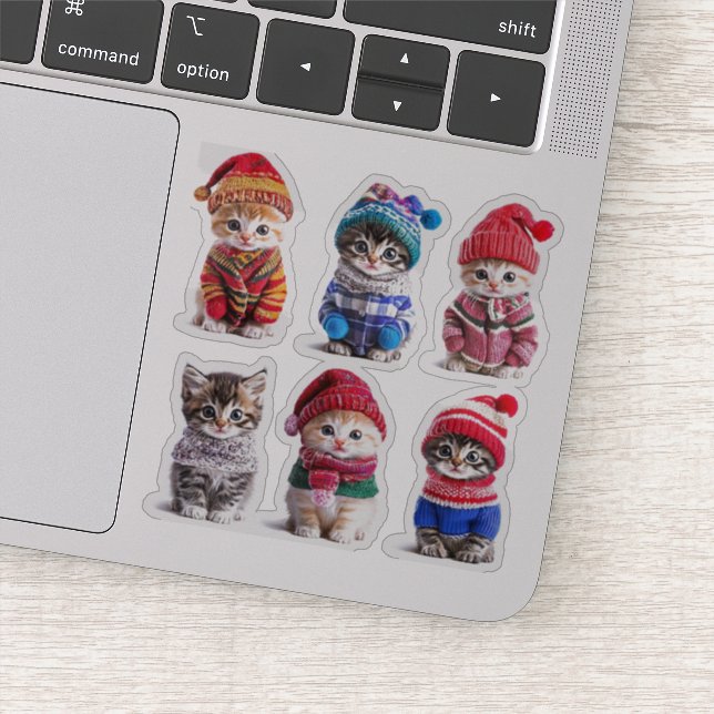 Cozy Winter Kittens Cute Sweaters on Cats Sticker (Detail)