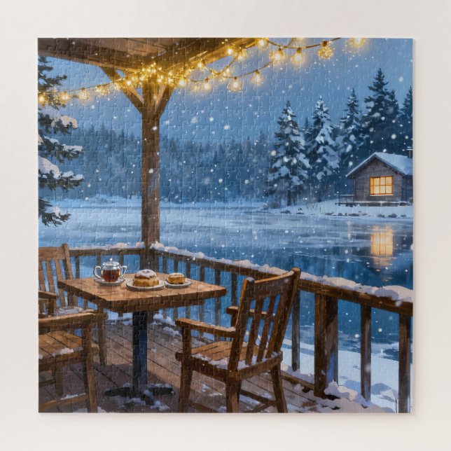 Cozy Winter Lake Jigsaw Puzzle (Vertical)