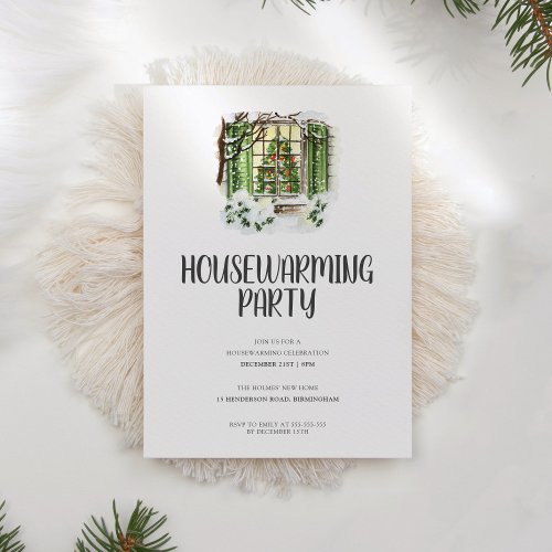 Cozy Winter Landscape Holiday Housewarming Party Invitation