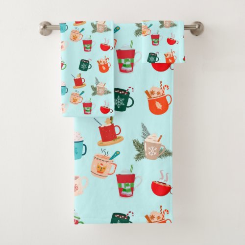 Cozy winter latte hot chocolate festive cocoa  bath towel set