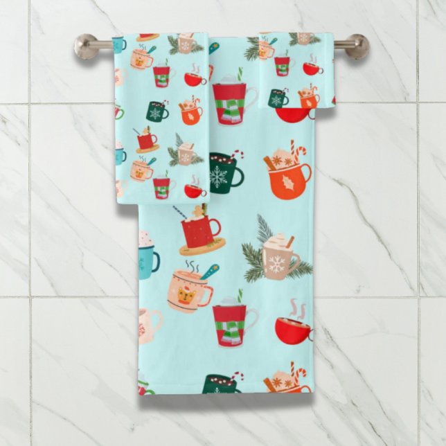 Cozy winter latte hot chocolate festive cocoa  bath towel set (Cozy winter latte hot chocolate festive cocoa bath towel set)