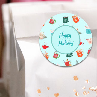 Cozy winter latte hot chocolate festive holiday classic round sticker