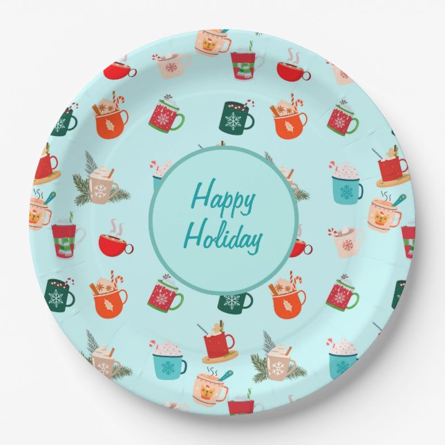 Cozy winter latte hot chocolate festive holiday  paper plates (Front)