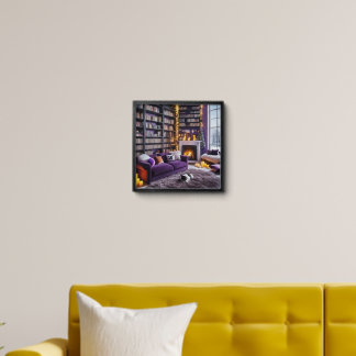 Cozy Winter Library Wall Art | Framed Bookish Livi Peel And Stick Photo Tile