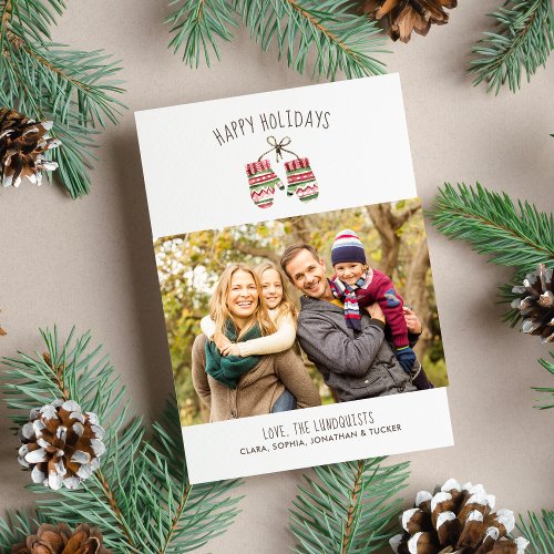 Cozy Winter Mittens Happy Holidays Family Photo Holiday Card