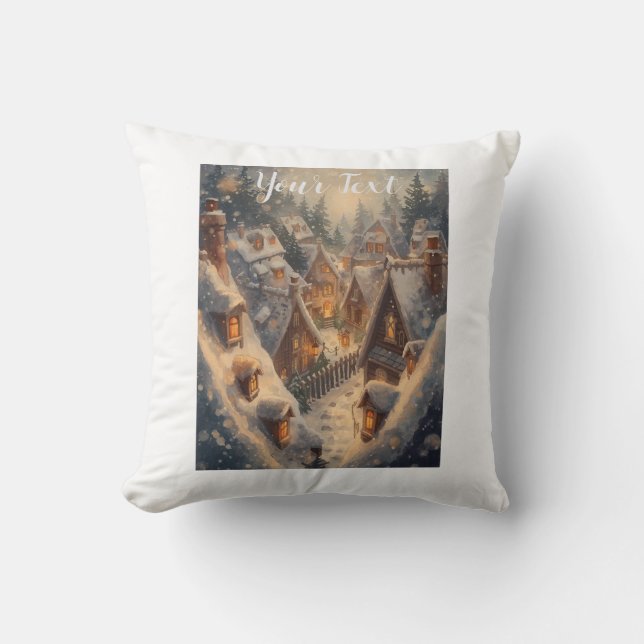 Cozy Winter Mountain Scene Throw Pillow - 16" x 16 (Front)