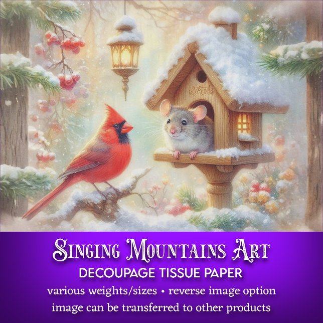 Cozy Winter Mouse Cardinal Winter Forest Decoupage Tissue Paper (Creator Uploaded)