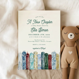 Cozy Winter New Chapter Book Baby Shower Invitation