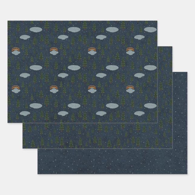 Cozy Winter Night Pattern Wrapping Paper Set (Set)