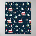 Cozy Winter Night Village and Snowmen Poster<br><div class="desc">Step into a winter wonderland with our 'Cozy Winter Night' scene.Ideal for creating a warm and inviting winter atmosphere. This charming design is good for winter gift. #SeasonalHomeDecor #SnowyLandscape #PeacefulSnowfall #SnowyVillage</div>