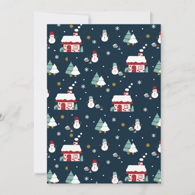 Cozy Winter Night Village and Snowmen Thank You Card (Front)