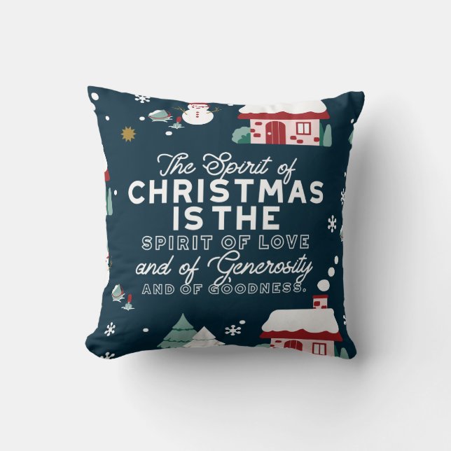 Cozy Winter Night Village and Snowmen Throw Pillow (Front)
